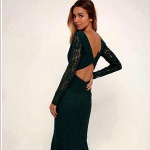 Elegant floor length navy blue lace gown NWT